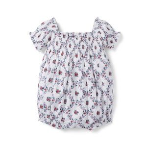 Janie & Jack Baby Newborn White Floral Smocked Romper